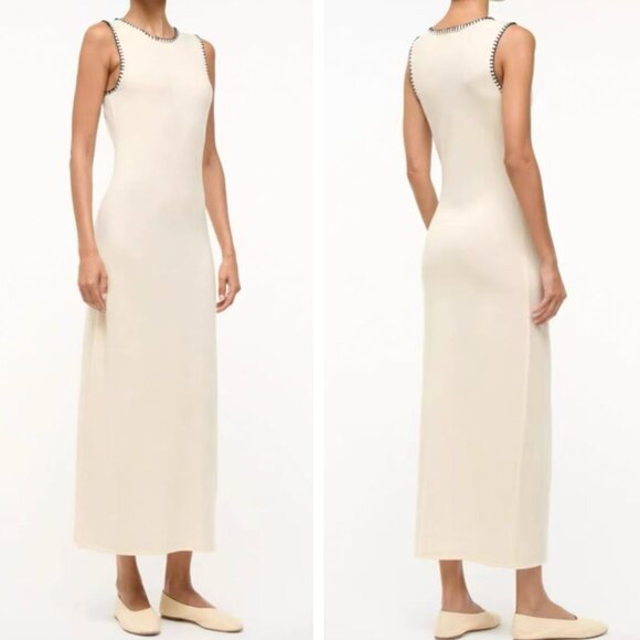 NWT STAUD STAUD Wentworth Midi Dress Small Ivory/Navy Quiet Lux Knit - Picture 1 of 6